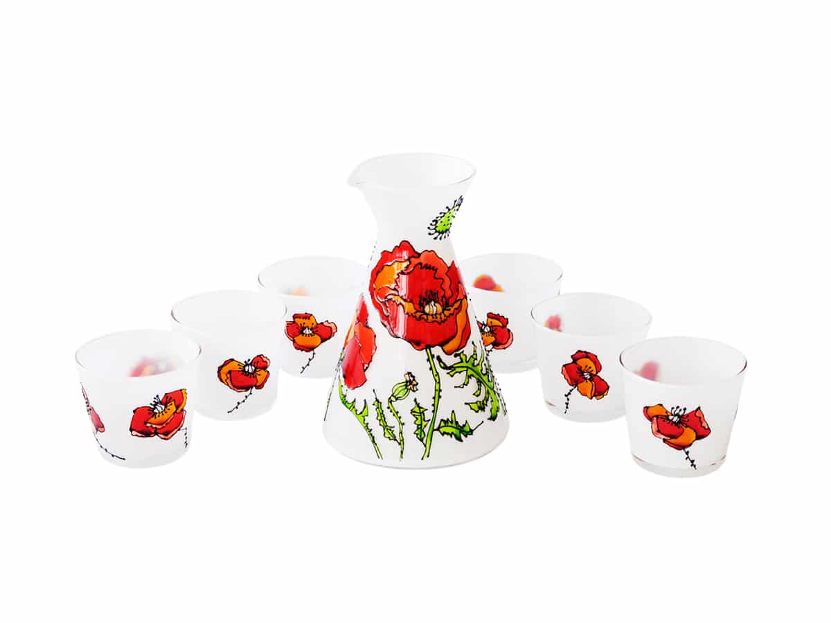 Set carafa si 6 pahare - Colectia flori de mac